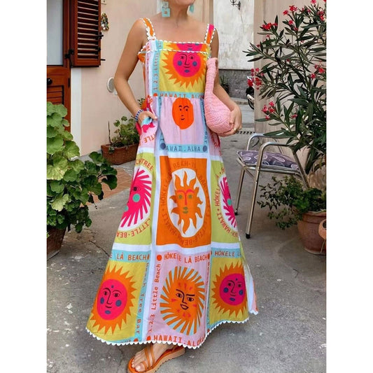 Women's Maxi Dress Shift Dress Slip Dress Off The Shoulder Dress Vacation Vacation Casual Daily Regular Fit Graphic Sleeveless Strap Rainbow Summer