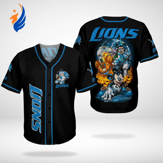 Spooktacular Detroit Lions Mickey Mouse Halloween Baseball Jersey – Perfect for Game Day Fun! - Bafud