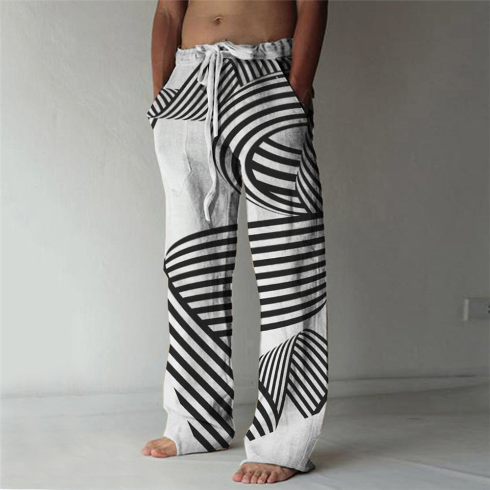 Men's Trousers Summer Pants Beach Pants Drawstring Elastic Waist 3D Print Geometric Pattern Graphic Prints Comfort Casual Daily Holiday Streetwear Hawaiian White Green