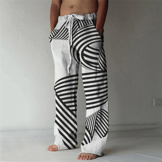 Men's Trousers Summer Pants Beach Pants Drawstring Elastic Waist 3D Print Geometric Pattern Graphic Prints Comfort Casual Daily Holiday Streetwear Hawaiian White Green