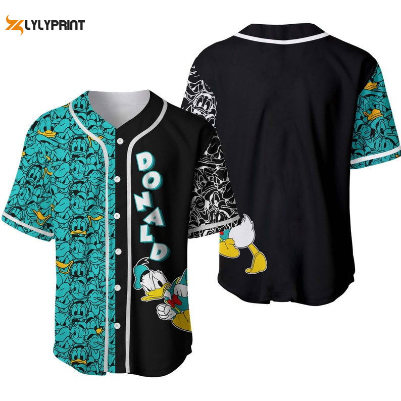 Donald Duck Pattern All Over Print Baseball Jersey & Turquoise - lylyprint.com
