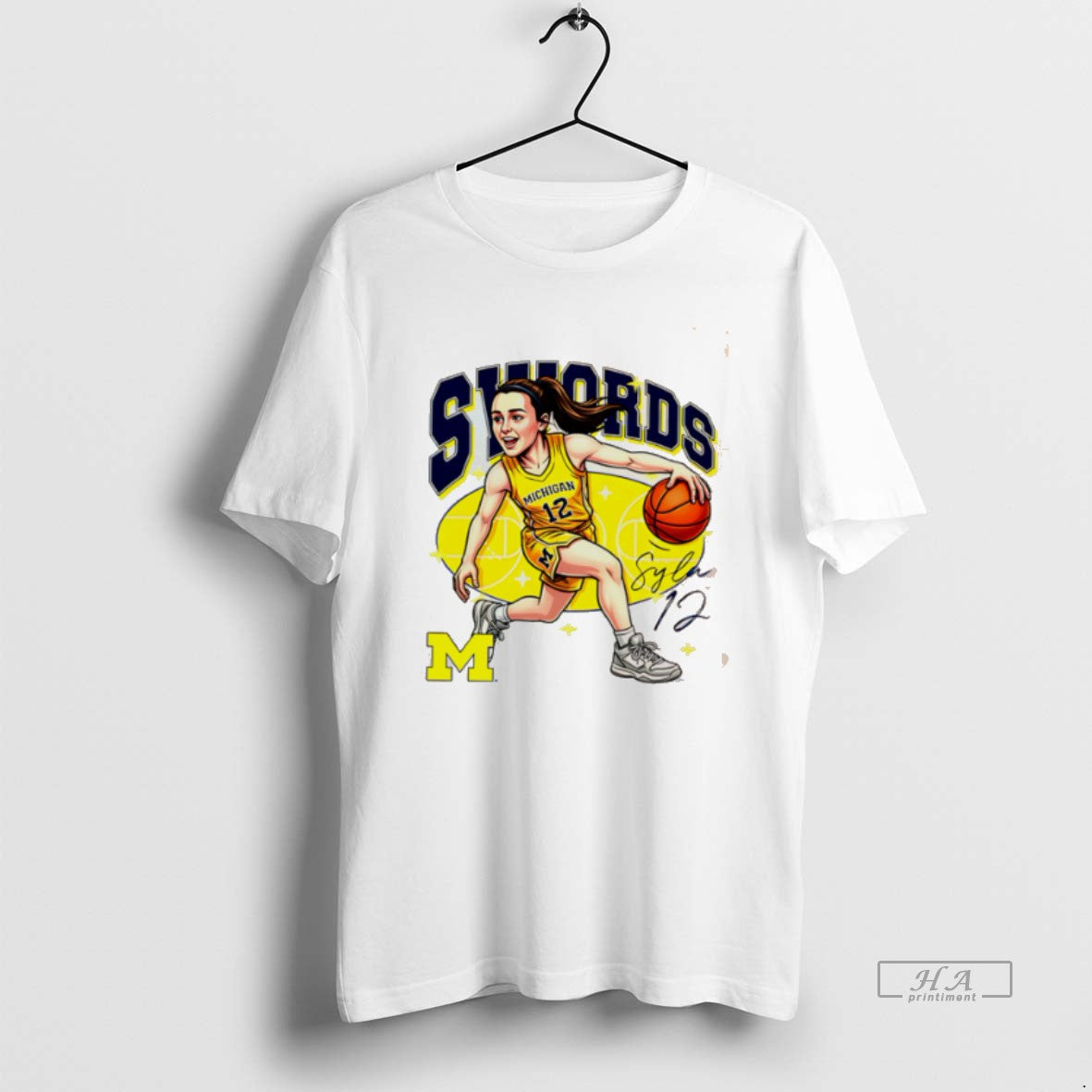 Official Syla Swords Michigan Basketball Signature Caricature T-Shirts, Hoodie, Sweatshirt | HypeCrazeTee.com