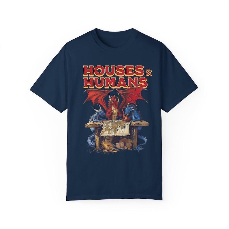 Houses and Humans D&D Shirt - Funny Dungeons and Dragons Gift Tee, Vintage Retro 90s Joke D and D T-Shirt Menswear Top