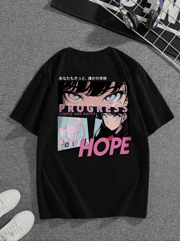 Men's Letter & Anime Cartoon Figure Print Drop Shoulder Tee, Regular FitÃ‚Â Casual Short Sleeve Round Neck T-Shirt for Summer, Men'sÃ‚Â Streetwear Top for D