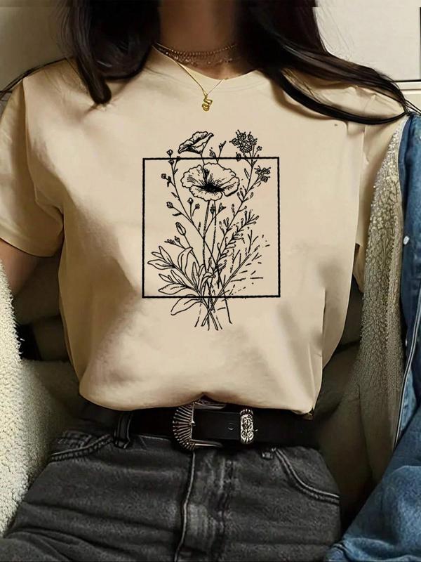 Women's Back To SchoolÃ‚Â Floral Print Drop Shoulder Tee, Summer Clothes Women,Ã‚Â Casual Half Sleeve Round Neck T-Shirt for Summer, Summer Outfits, Graphic