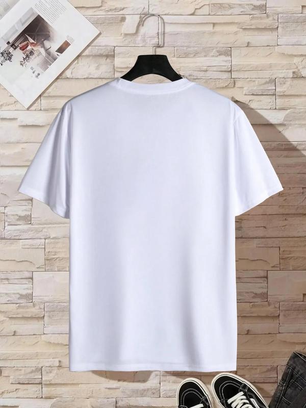 Summer Clothes, Men's Cartoon & Letter Print Round Neck Tee, Regular Fit Casual Soft Slogan Graphic Short Sleeve T-shirt for Summer,  T Shirts for Men