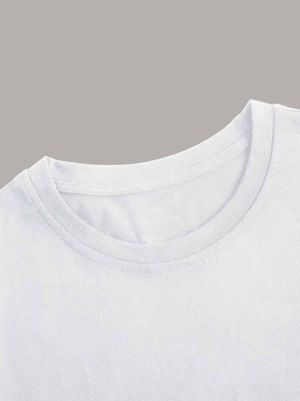 Women's Cartoon Figure & Letter Print Round Neck Tee, Graphic Tees, Fashion Casual Crew Neck Short Sleeve T-Shirt for Daily Holiday Vacation Outdoor W