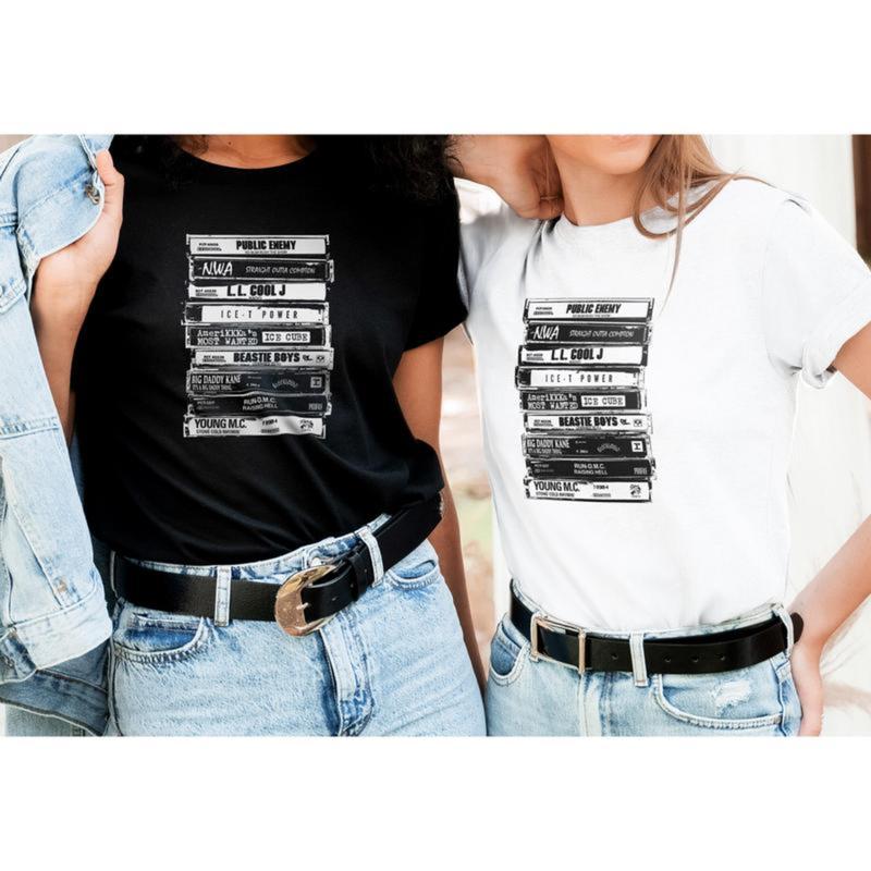 Vintage Hiphop Cassette Tapes Graphic Tee Shirt for Men - LL Cool J, Beastie Boys, NWA, and Public Enemy Music Shirt - Menswear, Top
