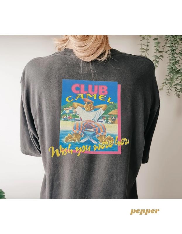 1991 Club Camel Unisex Garment-Dyed T-shirt  Vintage Inspired Joe Camel for Club Med Parody  T-shirt, sweater and Hoodie 2 sides