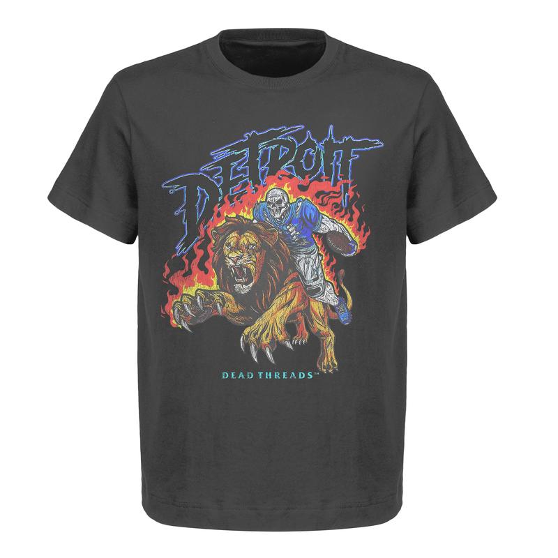 Detroit Football Deadman Riding Lion Graphic T-Shirt Ã¢â‚¬â€œ Heavy Cotton, Retro Menswear & Womenswear American Football Limited Edition