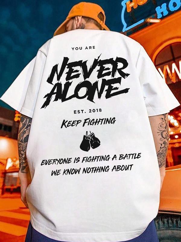 Men's Regular Fit Letter Print Round Neck Drop Shoulder Tee, Graphic Tees,Ã‚Â Casual Streetwear Short Sleeve T-Shirt for Summer, Menswear for Daily Wear