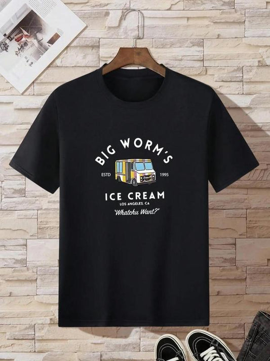 Summer Clothes, Men's Cartoon & Letter Print Round Neck Tee, Regular Fit Casual Soft Slogan Graphic Short Sleeve T-shirt for Summer,  T Shirts for Men