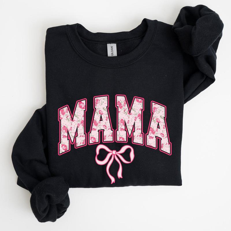 Mama, Coquette, Pink Bows, Trend, Girly, Soft Girl Era Sweatshirt, Women's Crew Neck, Crewneck Casual Comfort Womenswear ComfortableÃ‚Â Graphic