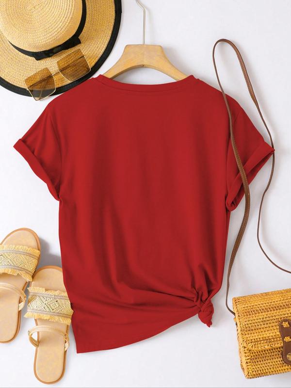 Women's Letter Print Round Neck Tee, Trendy Casual Crew Neck Short Sleeve T-Shirt, Graphic Tees,Ã‚Â Summer Clothes Women,Ã‚Â Ladies Summer Outfit