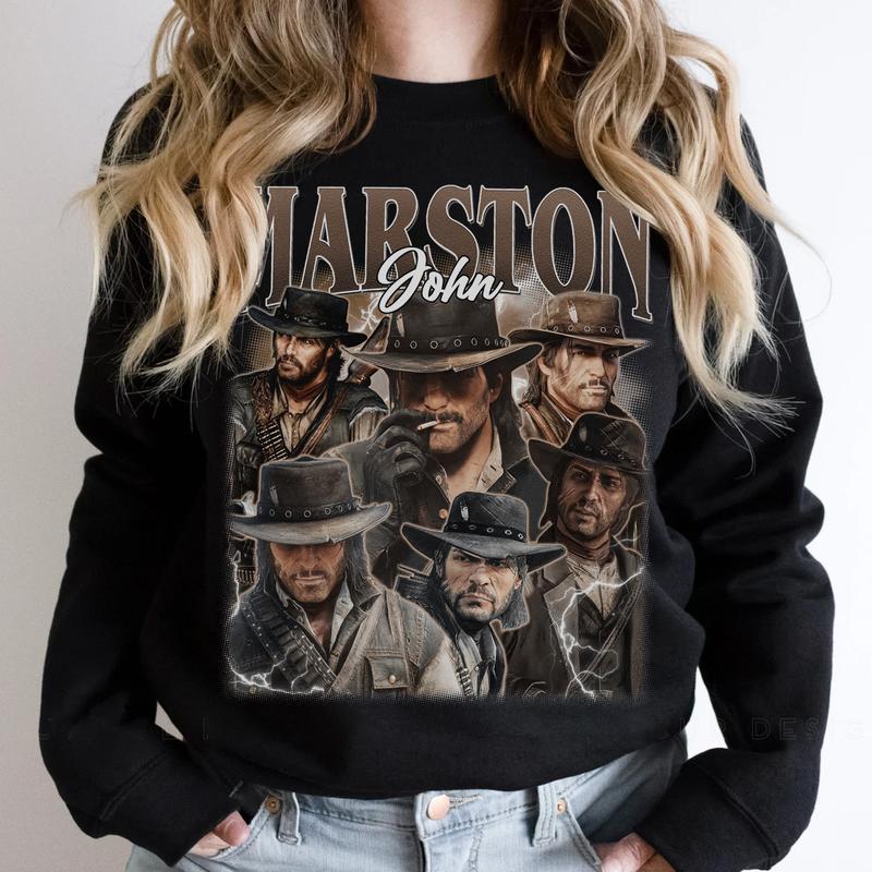 John Marston RDR Vintage T-Shirt, John Marston Red Dad Redemption Shirt, Gift For Game Lovers Casual Clothing Fabric Menswear Top  Sweatshirts
