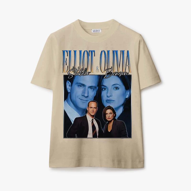 Elliot Stabler and Olivia Benson Vintage 90s Tee - Law and Order SVU Couple T-shirt - Sweatshirt - Hoodie Classic Collar casual tee