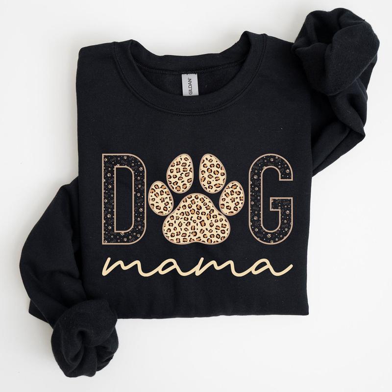 Dog Mama, Leopard Print Sweatshirt, Mother's Day Gift Casual Comfort Womenswear ComfortableÃ‚Â Graphic