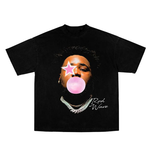 Rod Wave Pink Bubble Gum Star Shirt Rapper Hip Hop Signature Big Face Graphic  Fashion Cotton Menswear