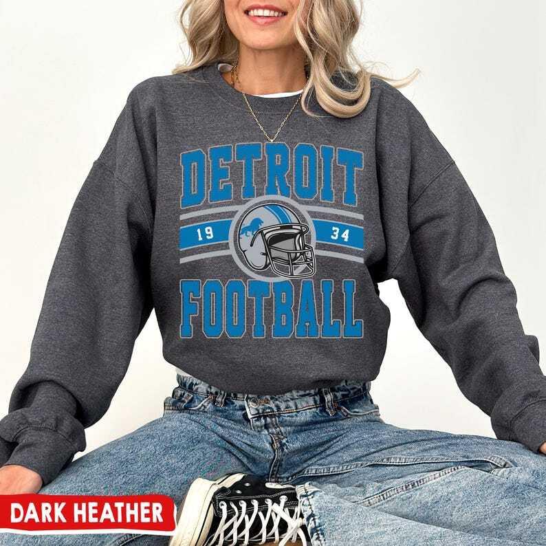 Vintage Lions Football Crewneck Sweatshirt , Detroit Vintage Football T-shirt Hometown Teams, Football Game Day Unisex Sweatshirt Cotton Fabric