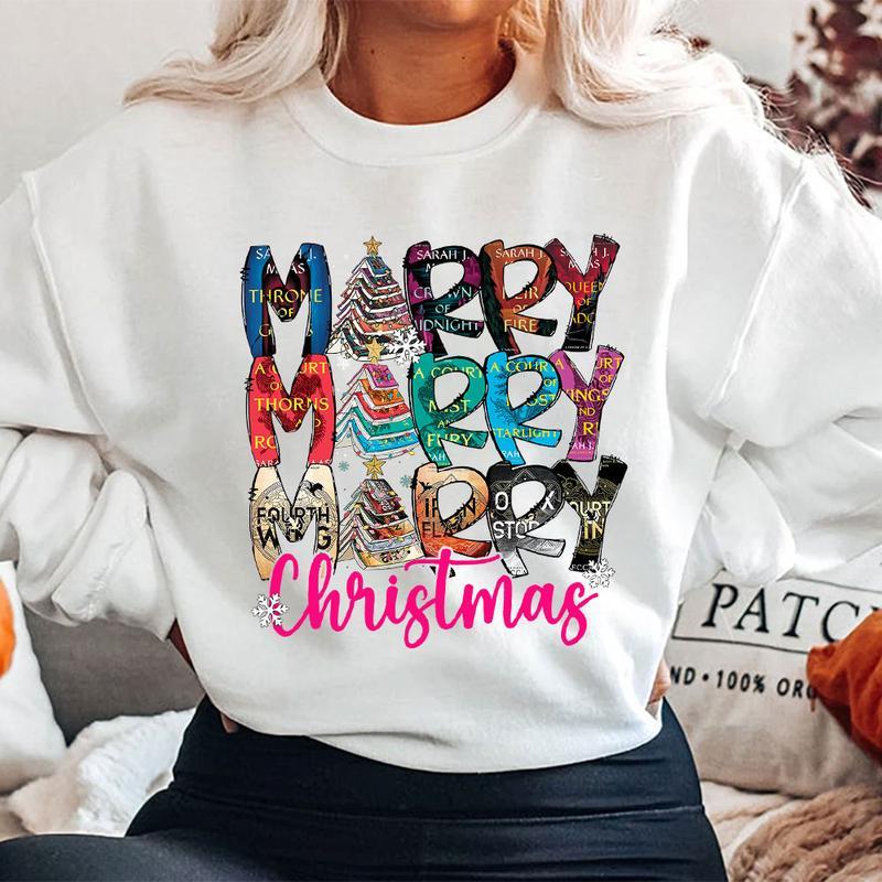 Merry Bookmas Sweatshirt, Book Lover Christmas T-Shirt Sweatshirt, Bookworm Graphic Cotton Shirt,  Xmas Gift for Book Girls