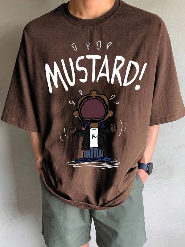 Men's Cartoon & Letter Print Short Sleeve T-Shirt, Regular Fit Casual Funny Graphic Round Neck Tee for Summer, Men's Top for Daily Wear