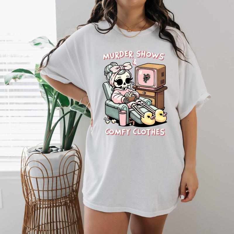 Murder Shows & Comfy Clothes Shirt Sweatshirt Hoodie - Cozy Graphic Pullover, Perfect for True Crime Fans, Casual Lounge Wear, Sarcastic Humor Shirts,