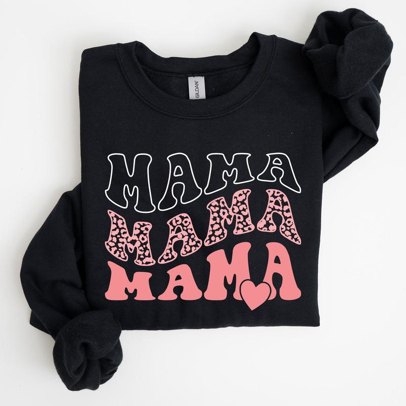 Mama, Leopard, Heart, Mom, Mother's Day Gift Sweatshirt Casual Comfort Womenswear ComfortableÃ‚Â Graphic