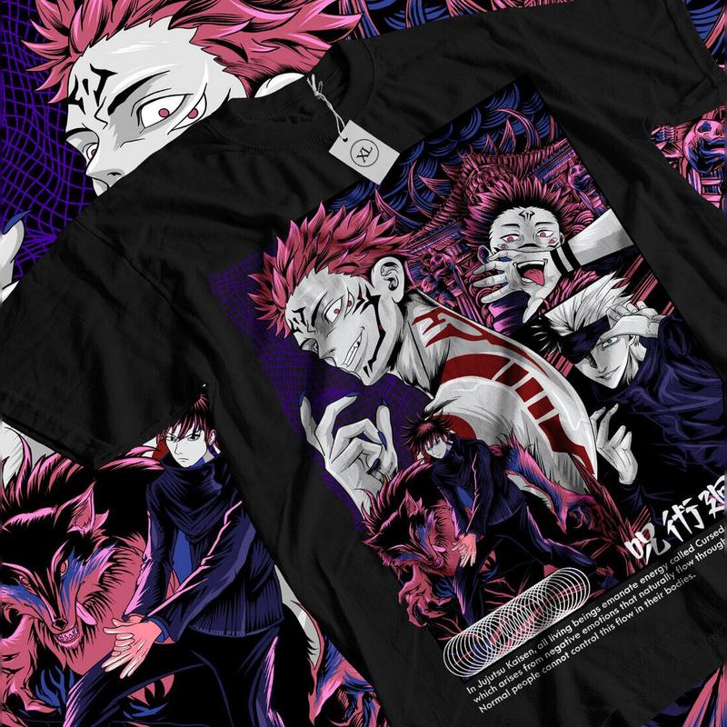 Ryomen Sukuna T-shirt Jujustu Kaisen Jjk Jujutsu Kaisen Horror Anime Gift Shirt, Medium, Short Sleeve, Crew Neck - Menswear Top Underwear Tshirt