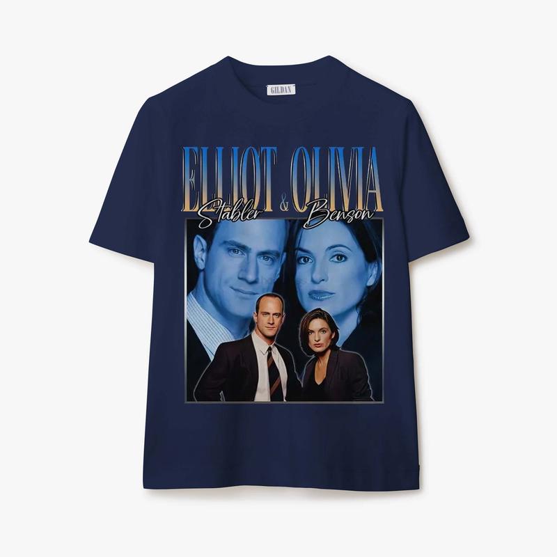 Elliot Stabler and Olivia Benson Vintage 90s Tee - Law and Order SVU Couple T-shirt - Sweatshirt - Hoodie Classic Collar casual tee