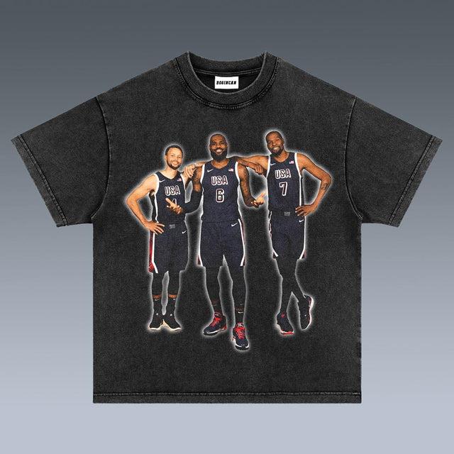 VINTAGE TEE  LEBRON JAMES & STEPHEN CURRY & KEVIN DURANT - USA BIG 3