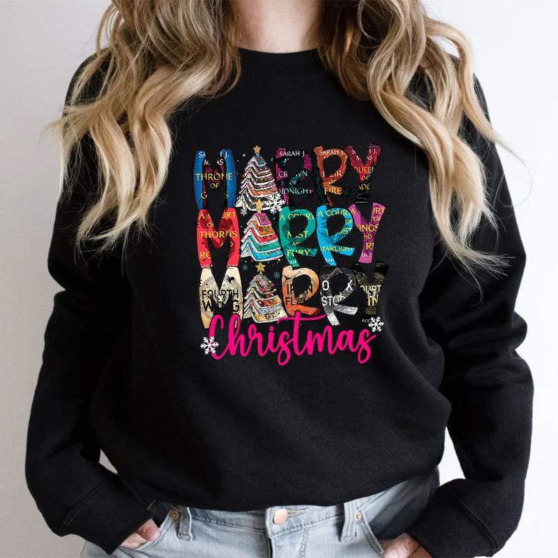 Merry Bookmas Sweatshirt, Book Lover Christmas T-Shirt Sweatshirt, Bookworm Graphic Cotton Shirt,  Xmas Gift for Book Girls