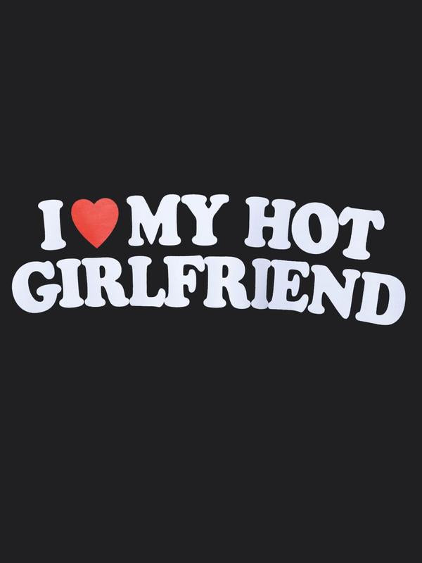 Men's Letter IÃ‚Â LoveÃ‚Â My GirlfriendÃ‚Â Print Round Neck Tee, Streetwear, Graphic Tees, Regular Fit Casual Short Sleeve Crew Neck T-shirt, Summer Clothes, M