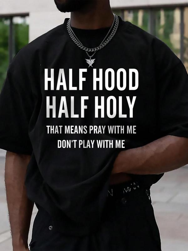 Men's Casual Letter Print Round Neck Tee, Summer Clothes, Graphic Tees,Ã‚Â Regular Fit Streetwear Short Sleeve Crew Neck T-Shirt for Daily Wear, Casual F