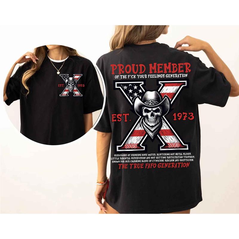 Custom Year Est.1973 GenX 2 Side Shirt - Vintage 90s GenX 1965-1980 Skull T-shirt -GenX Skull T-shirt Cotton Fabric Tshirt Menswear Top
