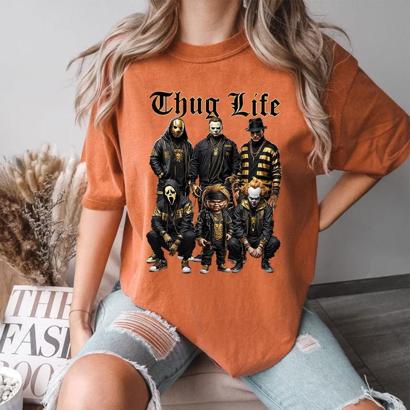 Halloween Thuglife T-Shirt - Sweatshirt - Hoodie,  Halloween Horror Thuglife Gold Sweatshirt, Halloween Horror Characters Shirt, Halloween Graphic Tee