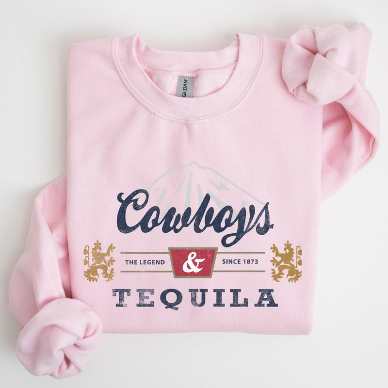 Cowboys and Tequila, Retro, Beer, Vintage, Cowboy Sweatshirt, Women's Crew Neck, Crewneck Casual Comfort Womenswear ComfortableÃ‚Â Graphic