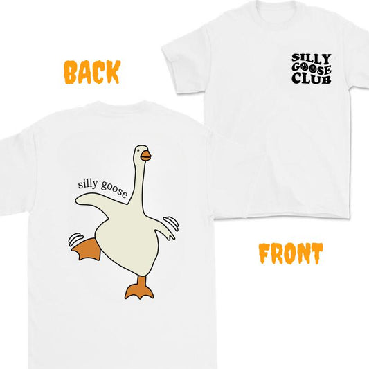Sill Goose Club Tshirt- Double Side - Vintage Tee - For Her - For Him - Duck Shirt Classic Cotton tshirt for women Collar Comfort