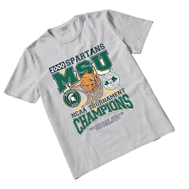 Michigan State University Ã¢â‚¬â€œ MSU Spartans Tournament Champs NCAA Merch, graphic vintage sports tees Casual Menswear Top Shirts Retro Jeans