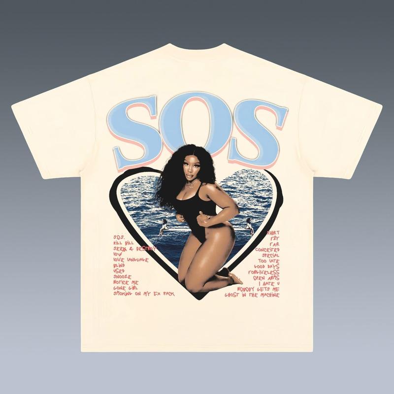 S.Z.A S.O.S Ver3  Vintage 90s Graphic Tees, 2 Sides Cotton Vintage Shirt To Match Sneaker Hiphop Clothing Rapper Merch Shirt, Hiphop Tour Concert 2024