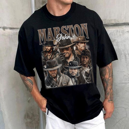John Marston RDR Vintage T-Shirt, John Marston Red Dad Redemption Shirt, Gift For Game Lovers Casual Clothing Fabric Menswear Top  Sweatshirts