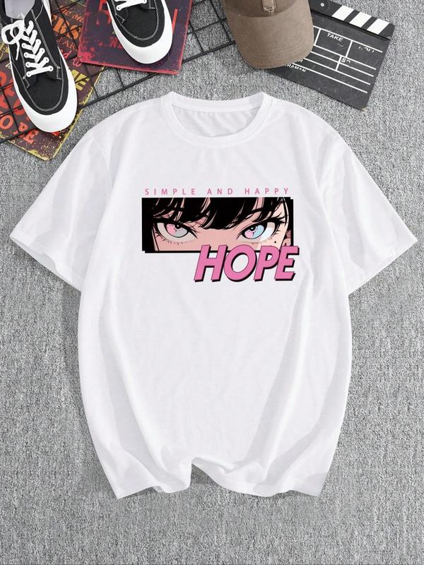 Men's Letter & Anime Cartoon Figure Print Drop Shoulder Tee, Regular FitÃ‚Â Casual Short Sleeve Round Neck T-Shirt for Summer, Men'sÃ‚Â Streetwear Top for D