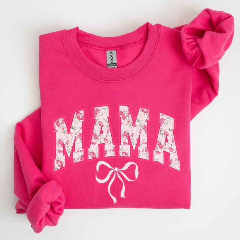 Mama, Coquette, Pink Bows, Trend, Girly, Soft Girl Era Sweatshirt, Women's Crew Neck, Crewneck Casual Comfort Womenswear ComfortableÃ‚Â Graphic