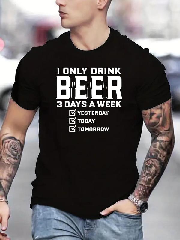 Men's Regular Fit Letter Print Round Neck Tee, Crew Neck Short Sleeve T-shirt, Summer Clothes, Casual Comfy Streetwear for Summer, Graphic Tees,Ã‚Â Comfo