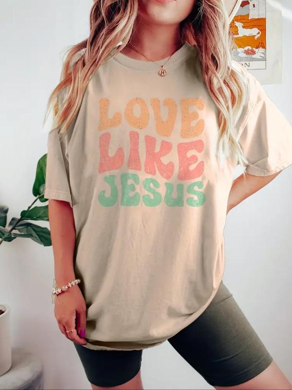 Women's Letter Print Round Neck Graphic Tee, Lady Summer Tops, Graphic Tees,Ã‚Â Vintage Trendy Casual Drop Shoulder Half Sleeve T-shirt For Daily Wear, L