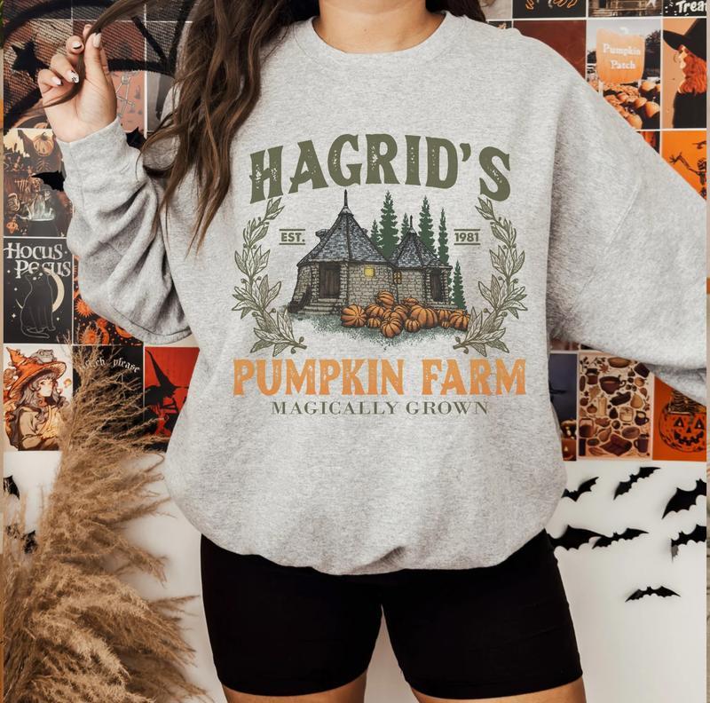 Hagrid's Pumpkin Patch Sweatshirt - Tshirt - Hoodie, Vintage Fall Shirt, Retro Halloween Shirt, Wizard Halloween Shirt Casual Collar Comfort Cotton