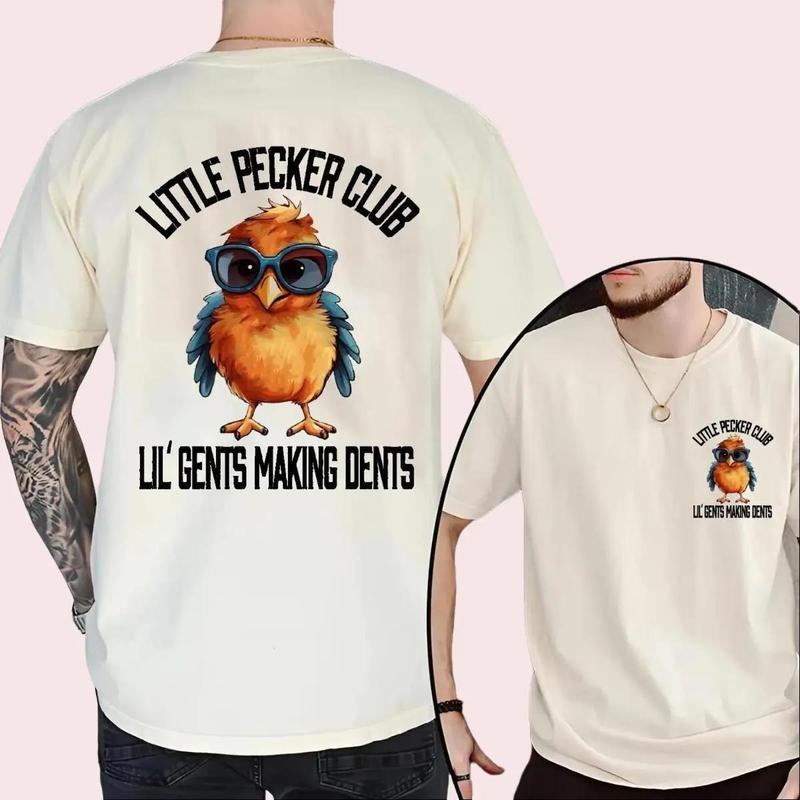 Little Pecker Club Vintage Tee, Men's T-shirt,Unisex , with Funny Bird & Making Dents Design Classic Cotton