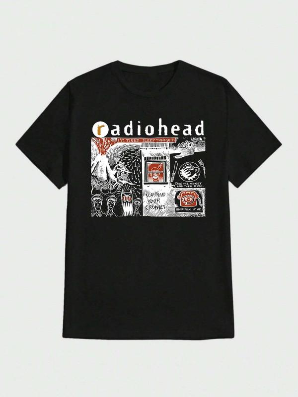 Men's Letter & Graphic Print Round Neck Tee, Regular Fit Casual Short Sleeve T-shirt, Men's Summer Top for Daily Wear