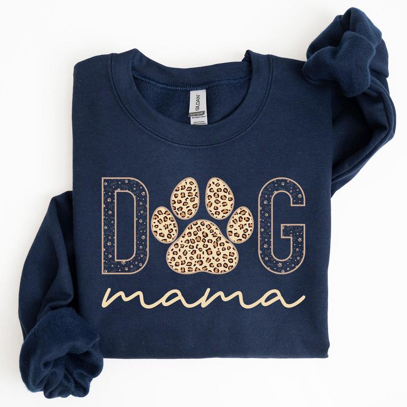 Dog Mama, Leopard Print Sweatshirt, Mother's Day Gift Casual Comfort Womenswear ComfortableÃ‚Â Graphic