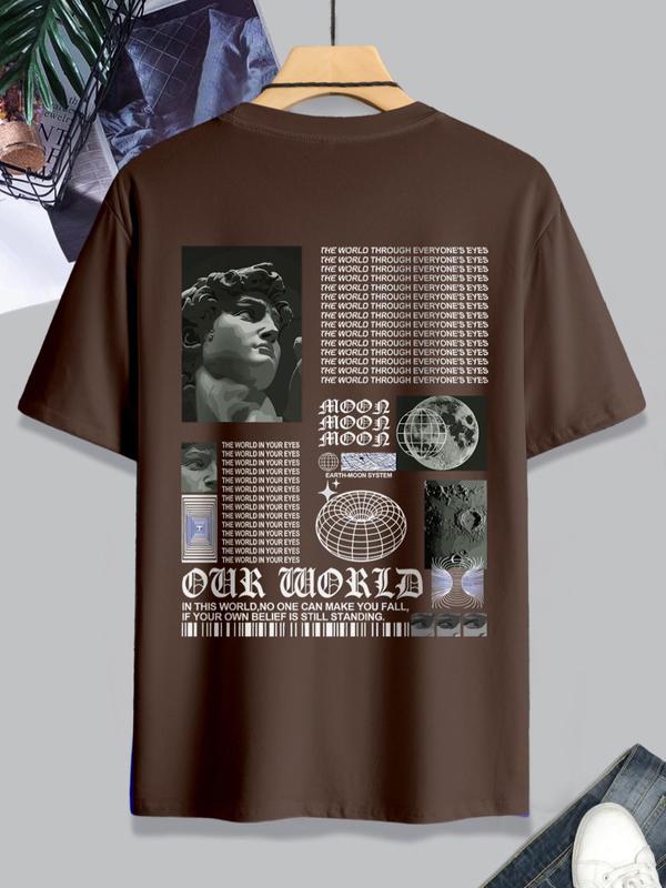 Men's Thin Letter & Graphic Round Neck Tee, Fashion Casual Vintage Regular FitÃ‚Â Vintage Sculpture Print Short Sleeve T-Shirt, Streetwear, Graphic Tees,