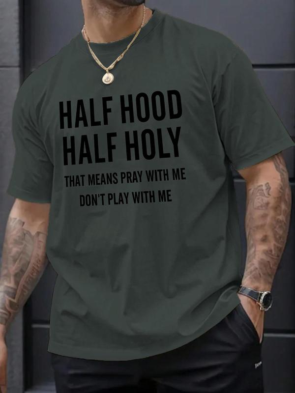 Men's Casual Letter Print Round Neck Tee, Summer Clothes, Graphic Tees,Ã‚Â Regular Fit Streetwear Short Sleeve Crew Neck T-Shirt for Daily Wear, Casual F